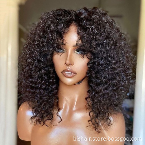 Wholesale 150% Density BIS Wig Human Hair Curly Human Hair Wig With Bangs Remy Brazilian Jerry Curly Wig For Black Women